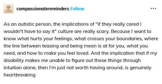 A screenshot of a social media post by 'compassionatereminders' featuring a long text block that expresses the emotional…