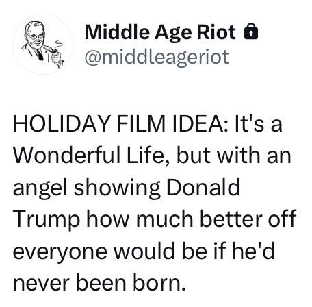 A screenshot of a Twitter post from the account 'Middle Age Riot' featuring a black-and-white profile picture of a man in a…