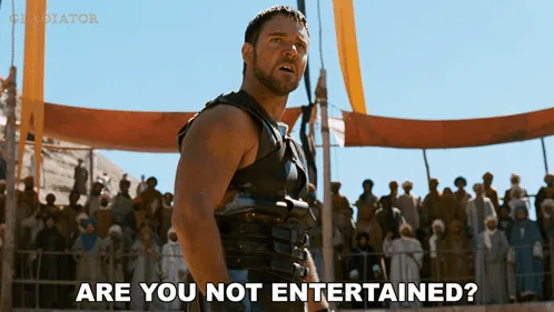 The image displays six sequential frames from the movie 'Gladiator,' showing actor Russell Crowe as the protagonist Maximus…