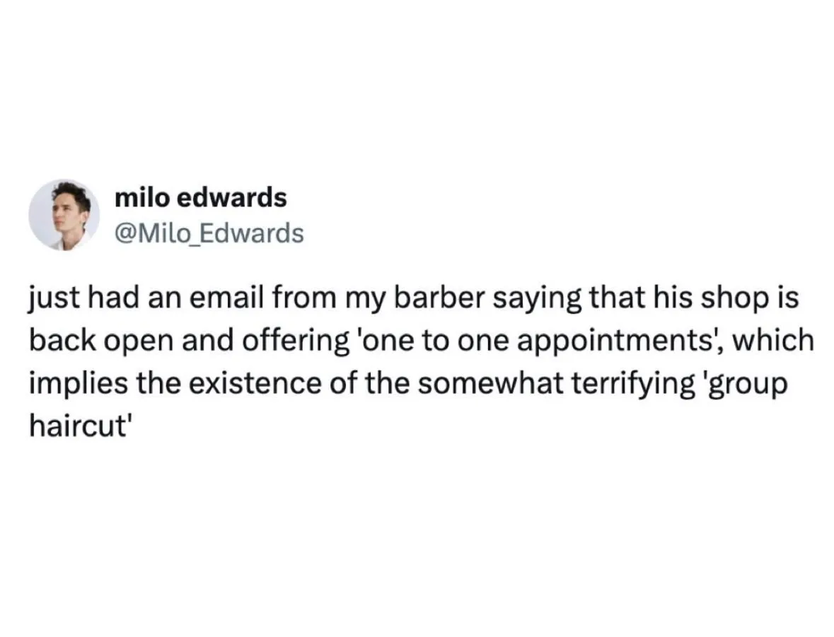 A screenshot of a tweet by Milo Edwards showing his profile picture and text. The tweet reads: 'just had an email from my…