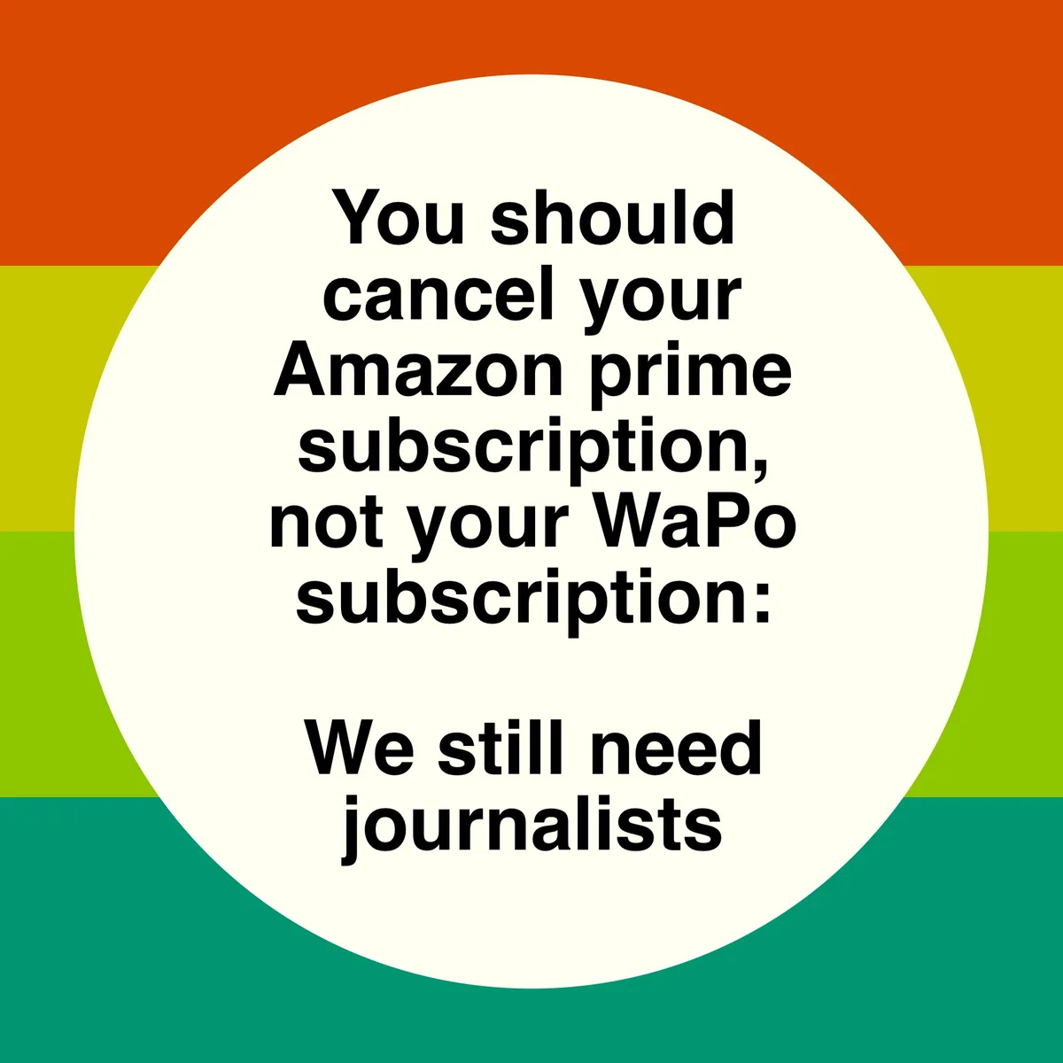 A white circle on a four-colored background (orange, yellow, green, teal) contains black text that reads: 'You should cancel…