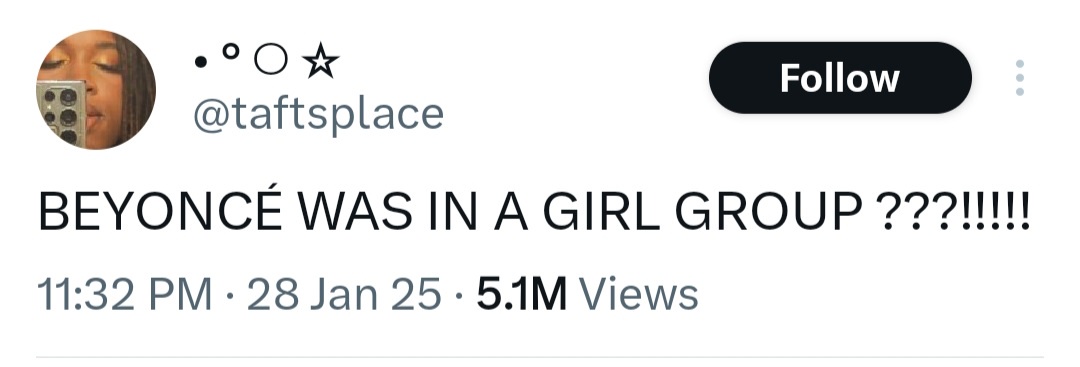 A screenshot of a social media post from the account @taftsplace, showing a profile picture of a woman holding a phone. The…