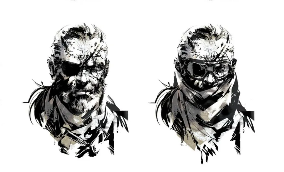 Two black-and-white illustrated busts of the same rugged, bearded man with scars. Left shows him with an eyepatch, right…