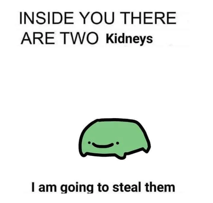A simple white background image features a green, smiling, cartoonish kidney-shaped character. Above it, bold black text…