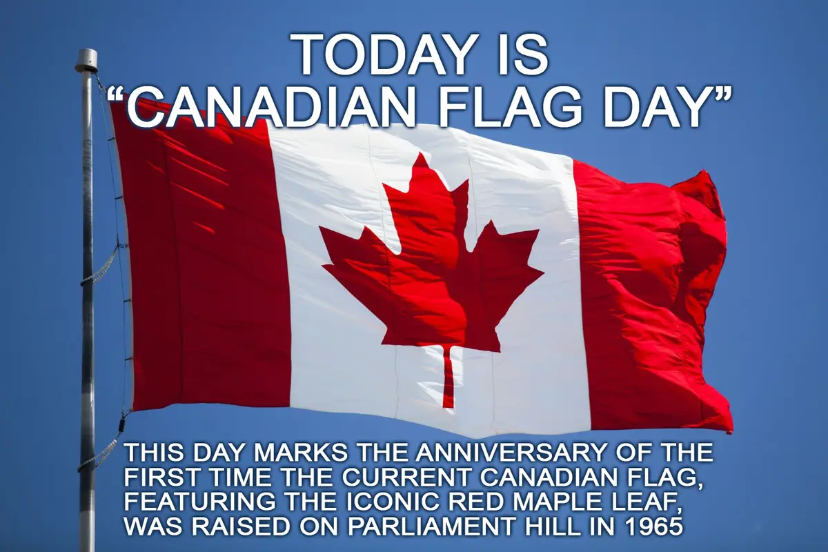 A Canadian flag with a red maple leaf on a white background, flanked by red vertical bars, waves against a clear blue sky…