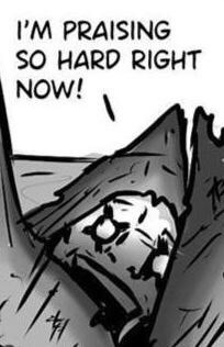 A black-and-white comic panel shows a cartoon character with a wide, exaggerated grin and eyes bulging in excitement…
