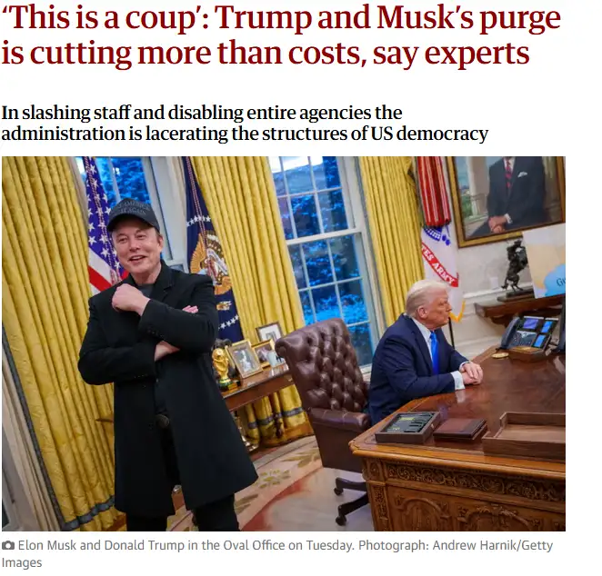 A photo shows Elon Musk standing confidently in the Oval Office with arms crossed, wearing a black coat and cap, while…