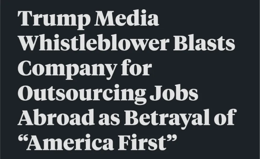 The image displays bold white text on a solid dark gray background. The text reads: 'Trump Media Whistleblower Blasts…