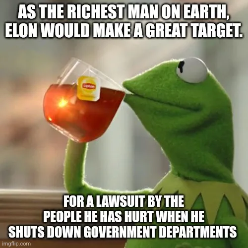 A green frog puppet, Kermit the Frog, is shown sipping tea from a glass mug with a Lipton tea bag visible. The image has…