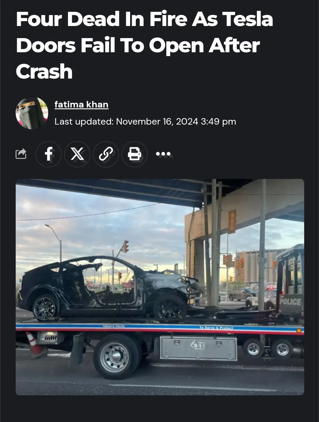 Tragic Incident: Four Lives Lost in Fire After Tesla Doors Malfunction Post-Crash
