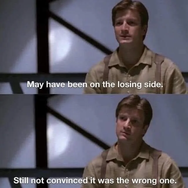 Two-panel meme featuring actor Nathan Fillion in a beige shirt and suspenders, looking thoughtful. Top panel text reads 'May…