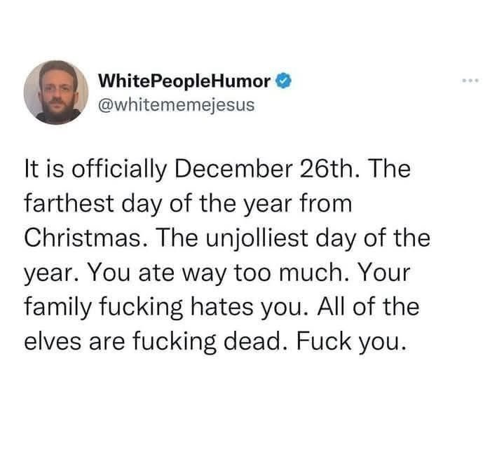 A screenshot of a tweet from the account 'WhitePeopleHumor' with a profile picture of a man with glasses and a beard. The…