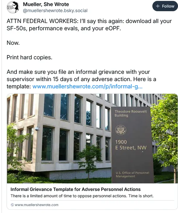 The image shows the exterior of the Theodore Roosevelt Building, which houses the U.S. Office of Personnel Management, with…