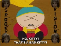 The image shows six identical panels of the animated character Eric Cartman from South Park, depicted with a distressed…