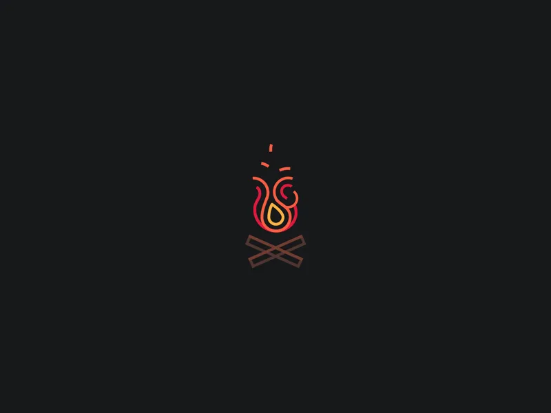 The image displays six identical minimalist icons of a campfire with stylized flames and crossed logs, arranged in two rows…