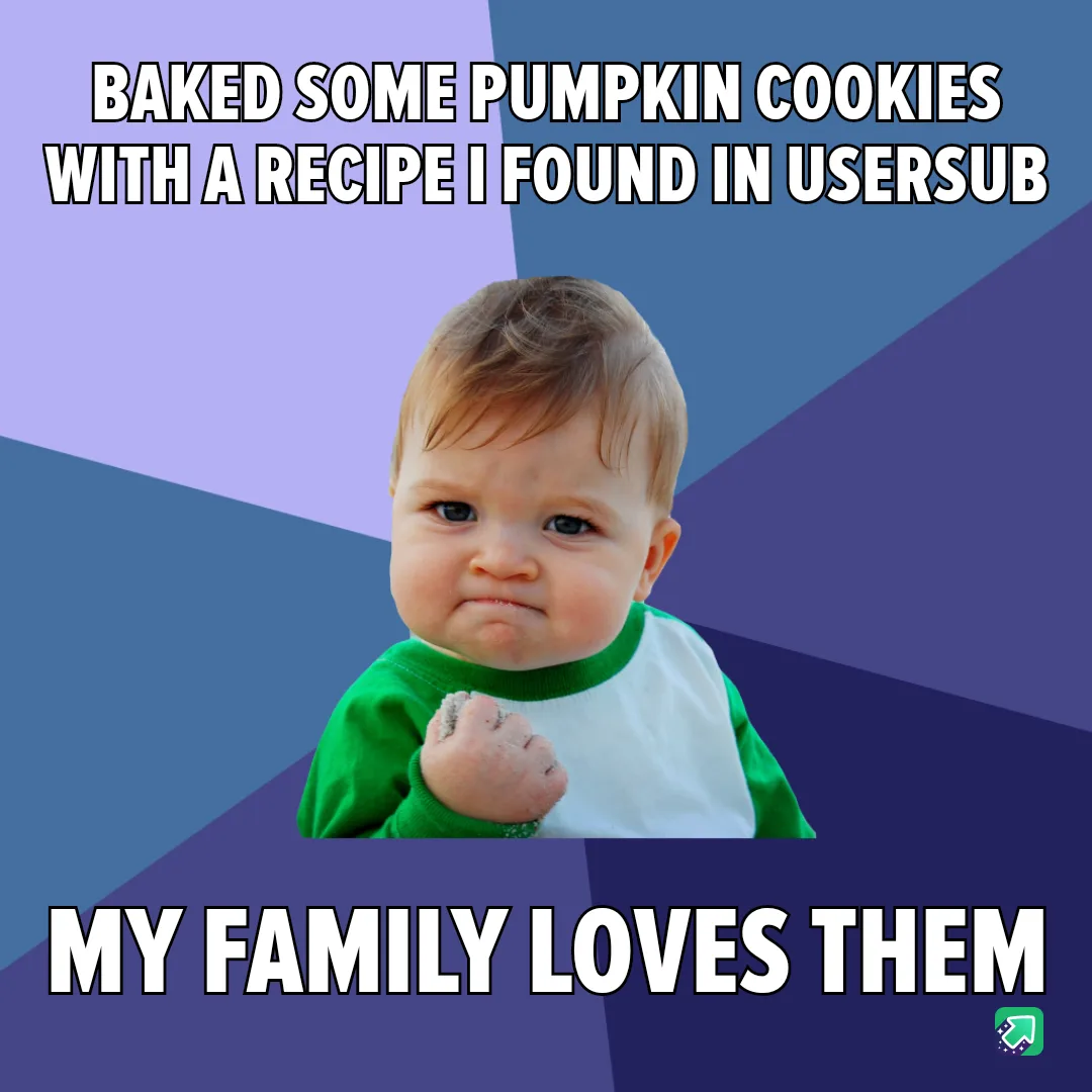 A baby with a smug, self-satisfied expression, wearing a green and white shirt, has flour on his fist. The text above him…