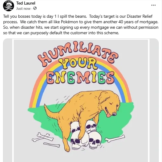 A cartoon illustration shows a golden retriever dog standing over several skulls and bones beneath a rainbow. The text…