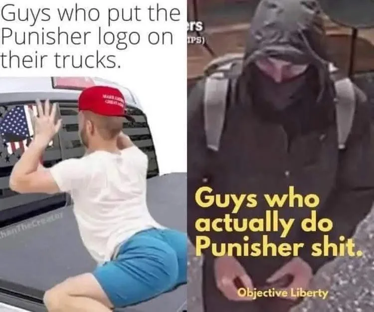 The image is split into two panels. Left: A man in a red 'Make America Great Again' cap and blue shorts is sitting on a…