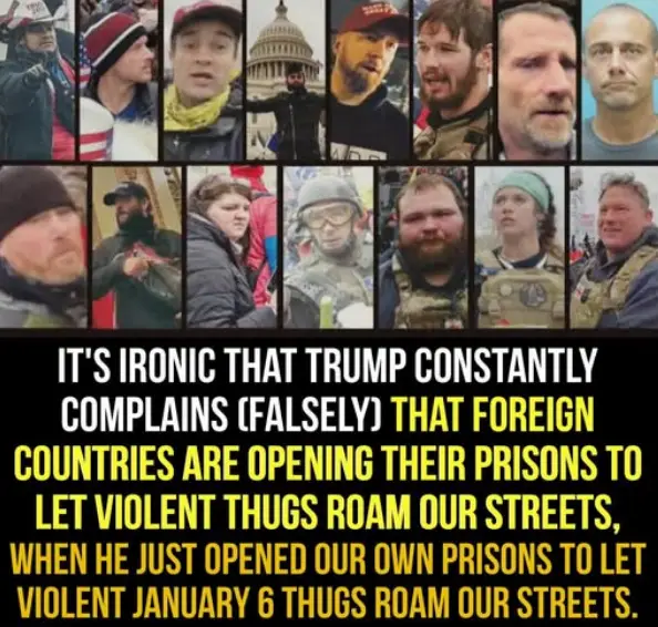 A collage of 12 photos showing various individuals, some at protests or with military-style gear, with a black banner below…