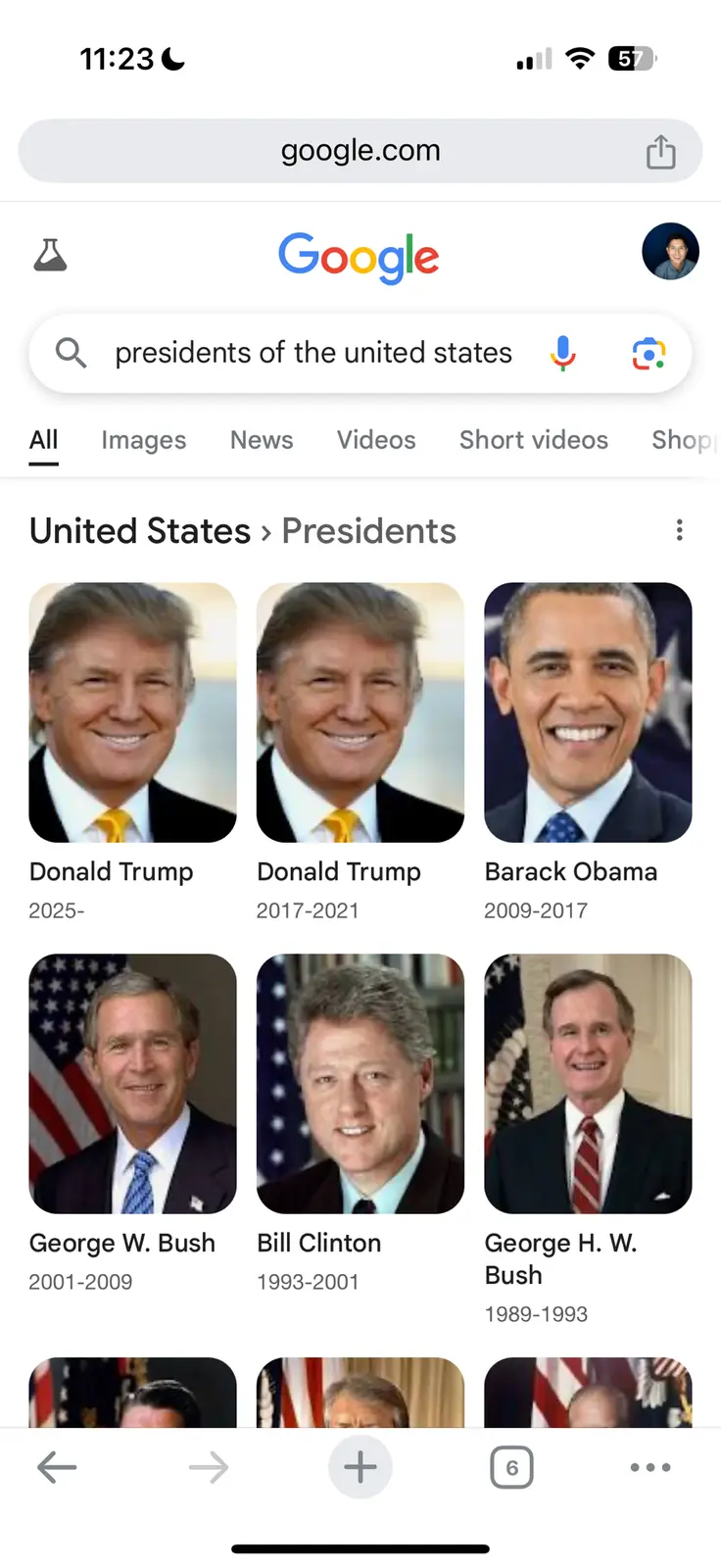 A screenshot of a Google search results page for 'presidents of the united states' showing portraits of several U.S…