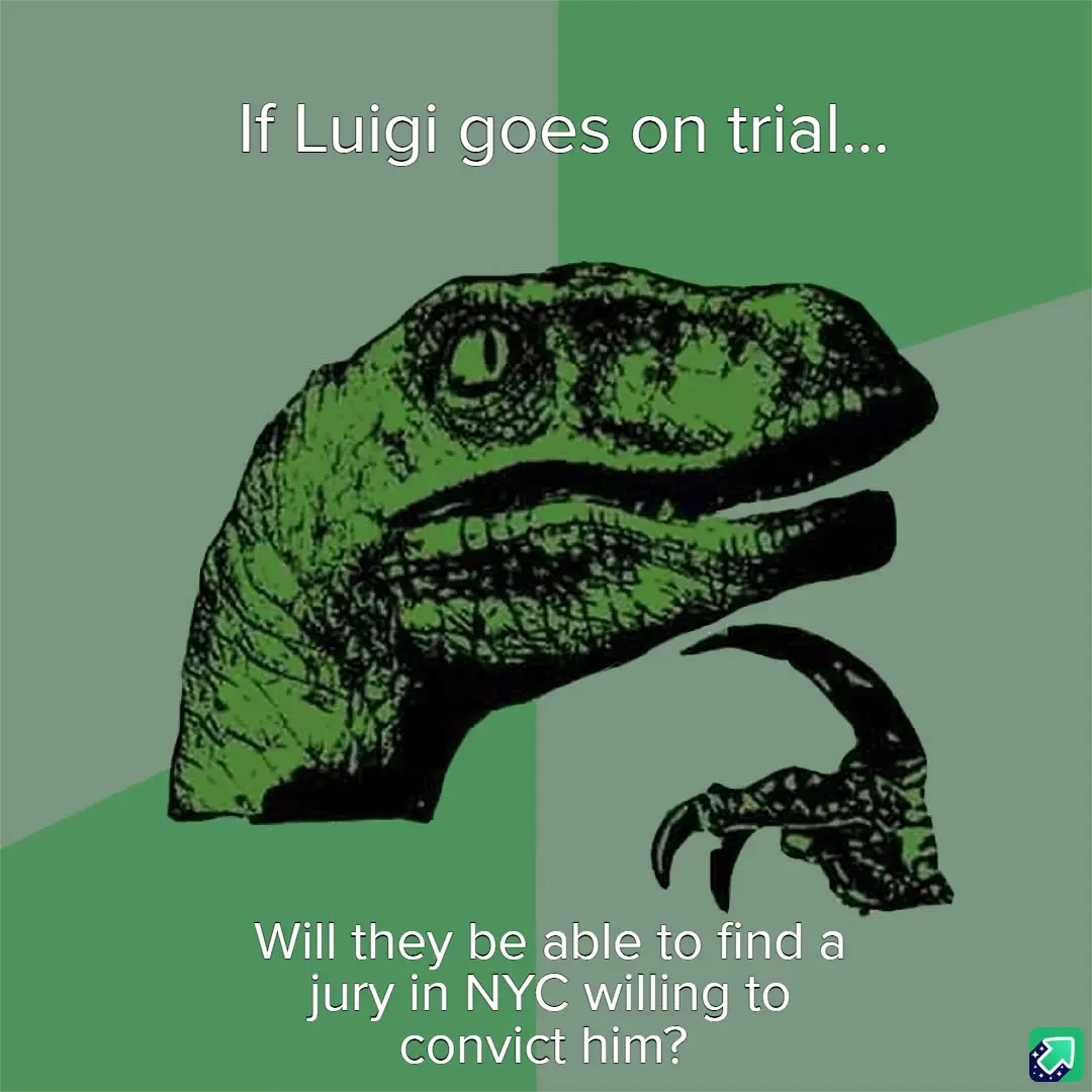 The image features the iconic 'Philosoraptor' meme template, a green, stylized illustration of a raptor with a thoughtful…