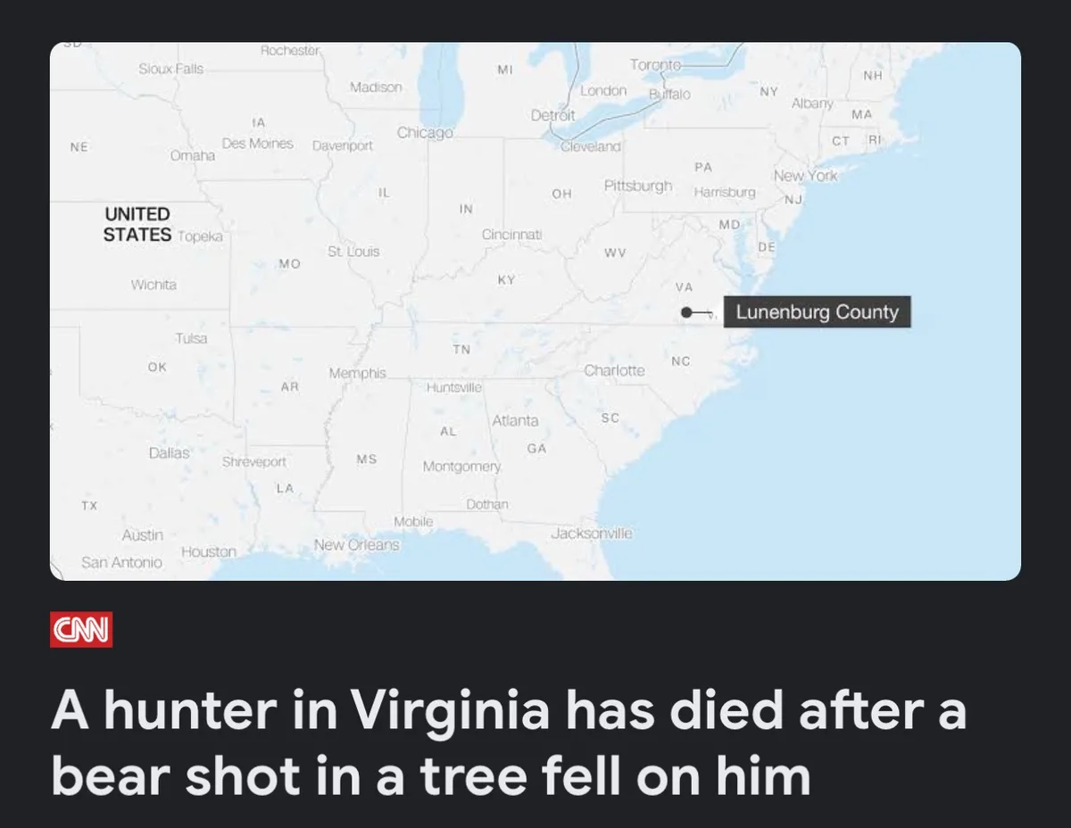 A CNN news graphic shows a map of the United States with a black dot and label pointing to Lunenburg County, Virginia. Below…