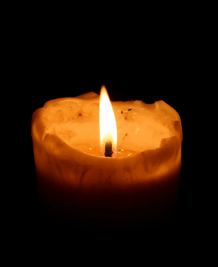 The image displays six identical photos of a single lit candle against a black background, arranged in two rows of three…