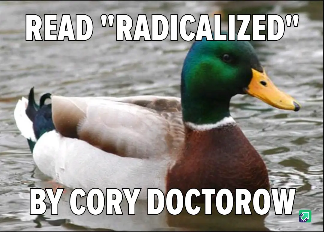 A mallard duck with a green head and yellow beak floats calmly on water, with bold white text overlaid at the top reading…