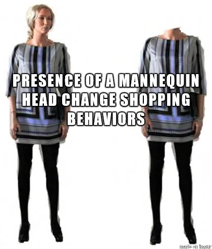 Two identical mannequins wearing the same striped dress and black tights are shown side by side against a white background…