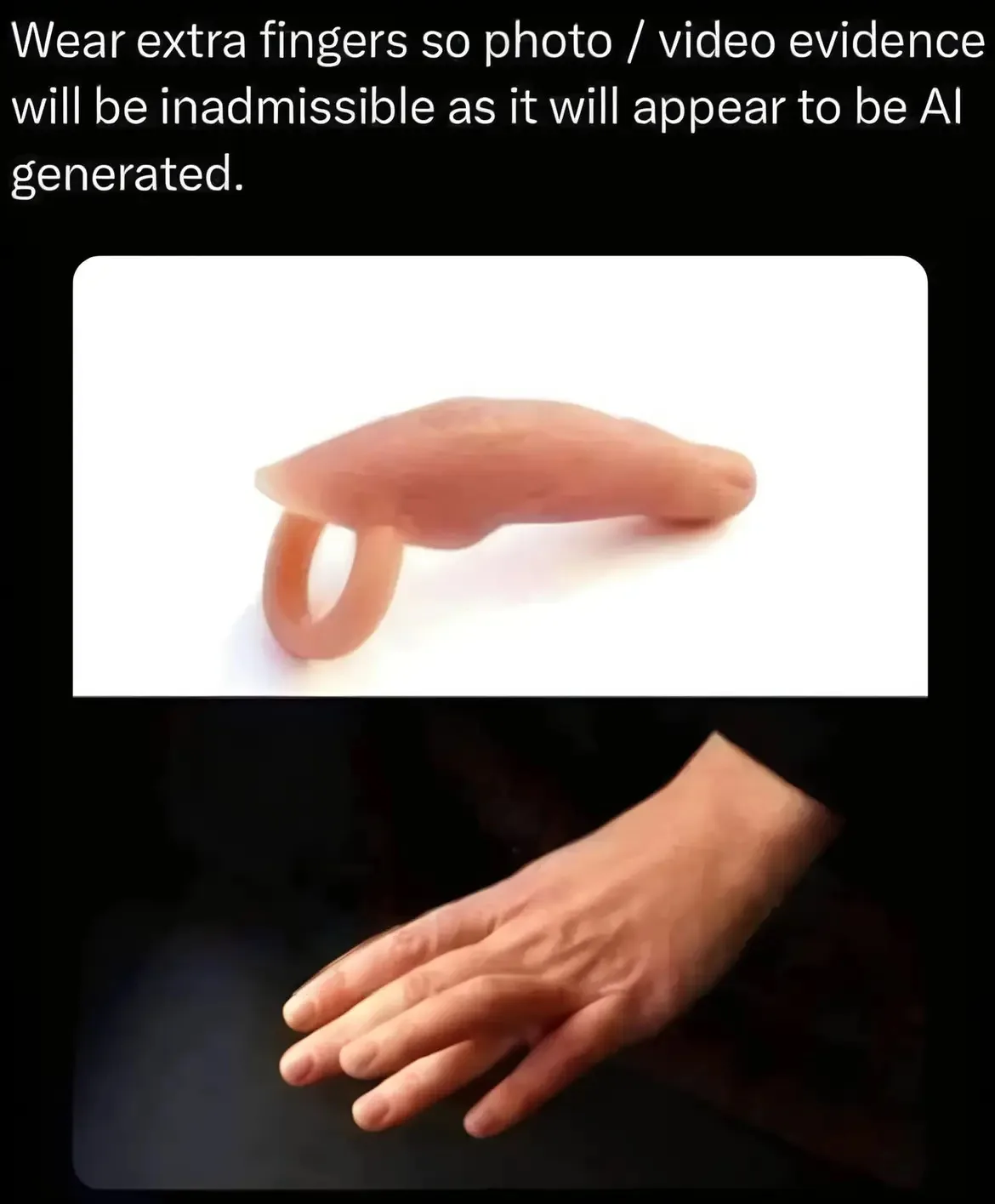 The image displays two panels: the top shows a realistic-looking silicone finger with a ring-shaped base, and the bottom…