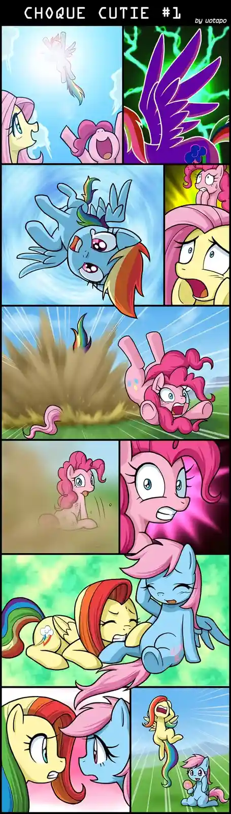 A comic strip featuring My Little Pony characters, primarily Pinkie Pie and Rainbow Dash, showing a sequence where Pinkie…
