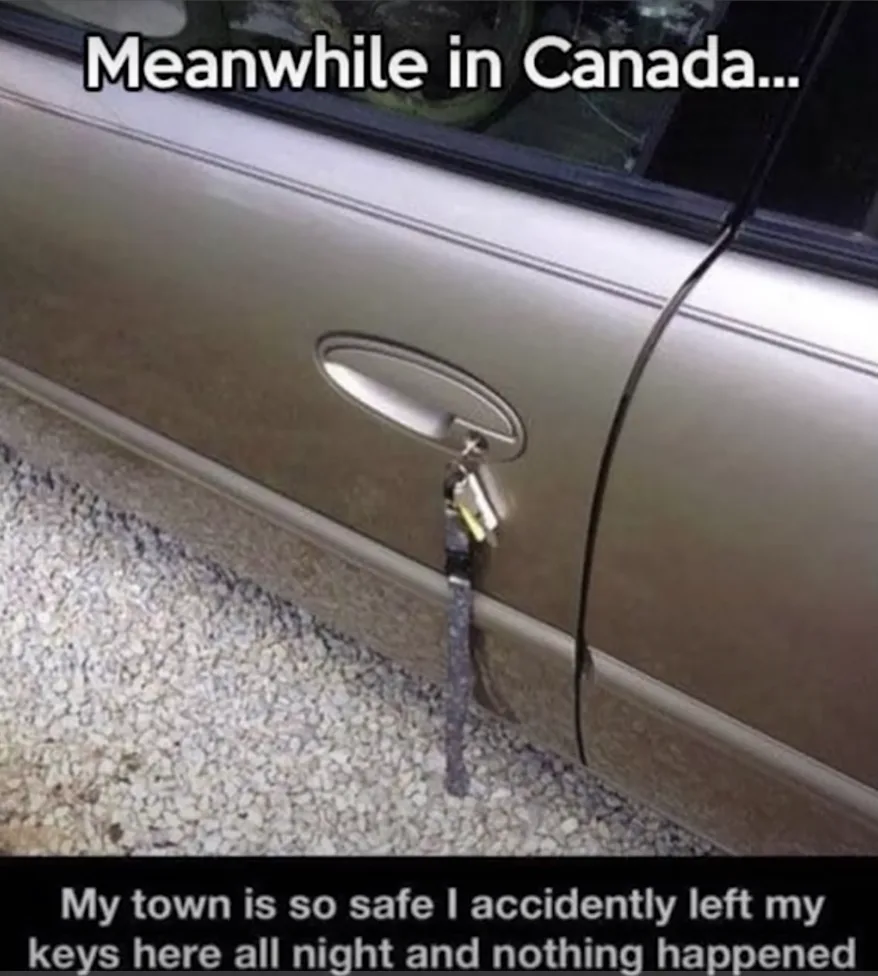 A close-up photo shows a set of car keys hanging from the door handle of a silver car parked on gravel. The top text reads…