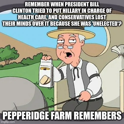 An elderly man in a straw hat and vest, holding a Pepperidge Farm cookie package, looks shocked while standing next to a…