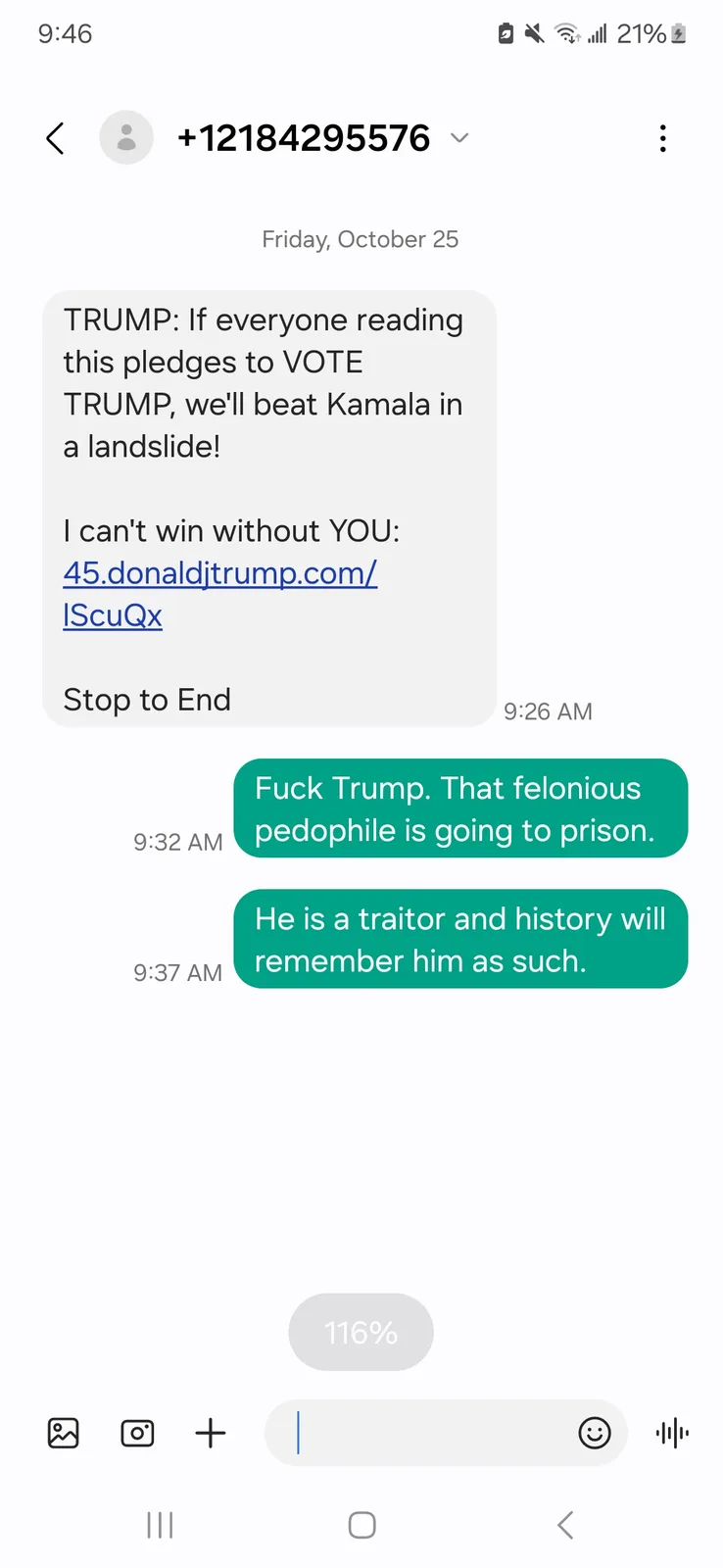 Woke Up to a Cold Text from the Trump Campaign This Morning
