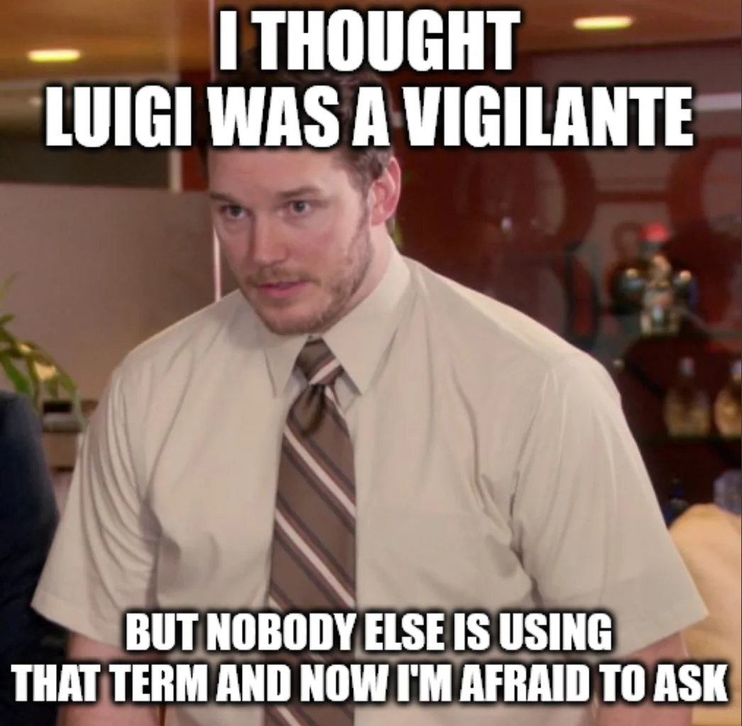 A man in a beige shirt and striped tie looks confused and slightly alarmed. The text overlaid on the image reads 'I THOUGHT…