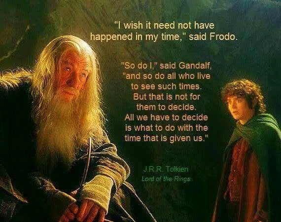 An image from Lord of the Rings shows Frodo and Gandalf in a dimly lit scene. Frodo is on the left, looking weary, while…