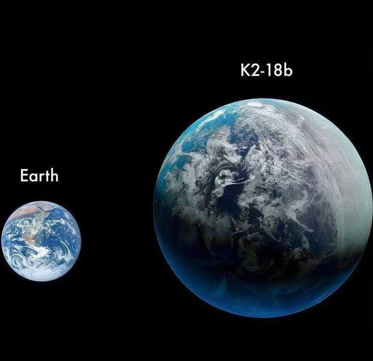 The image displays two planets side by side against a black background. The smaller planet on the left is labeled 'Earth'…