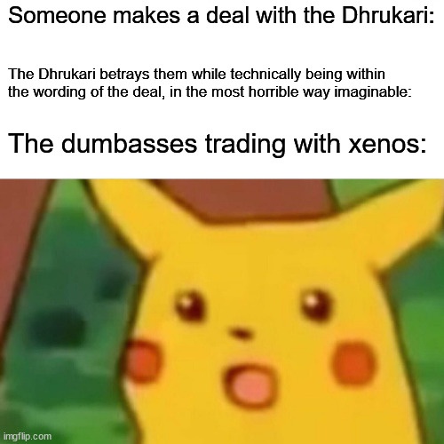The image shows a close-up of Pikachu with a shocked, wide-eyed expression, mouth open in surprise. The text above it reads…