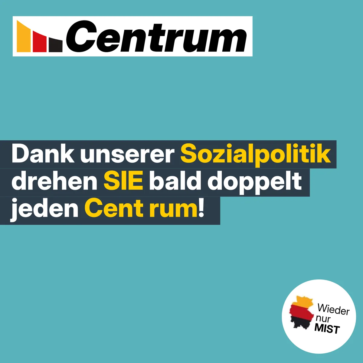 The image displays a teal background with the 'Centrum' logo at the top, featuring a stylized bar graph in yellow, red, and…