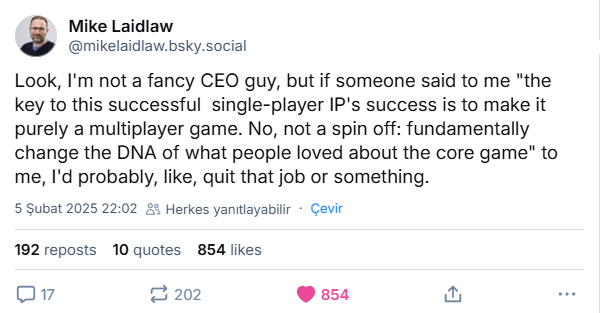 A screenshot of a tweet by Mike Laidlaw showing his reaction to a hypothetical suggestion to radically alter a successful…
