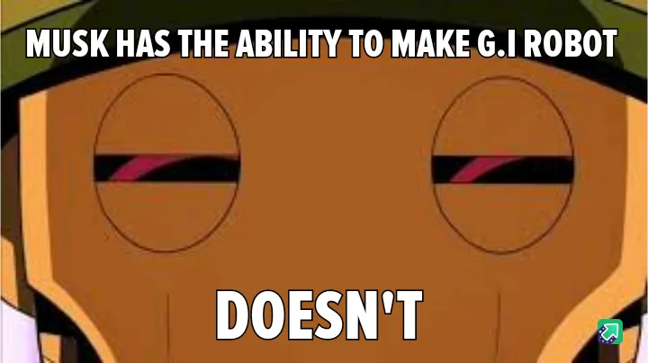The image shows a close-up of the animated character G.I. Robot from 'The Powerpuff Girls' with his eyes narrowed in a…