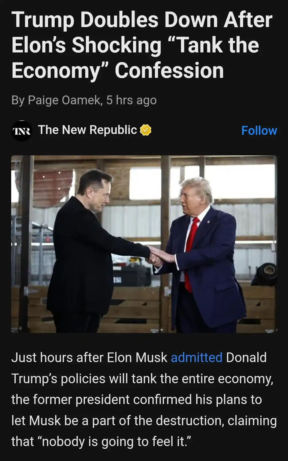 Trump's Plan to Let Elon Musk Deliberately Crash the Economy