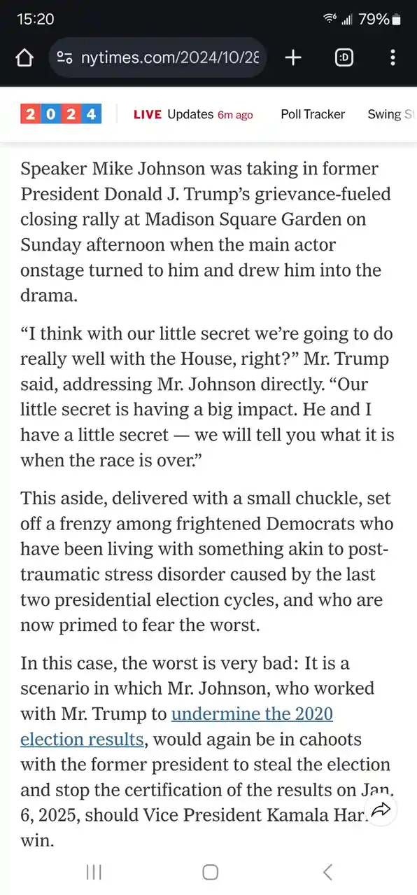 A screenshot of a New York Times article from 2024, showing a quote attributed to Donald Trump at a rally. The text reads…