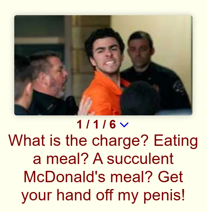 A man in an orange jumpsuit is being escorted by uniformed officers, looking angry and shouting. The overlaid text reads…