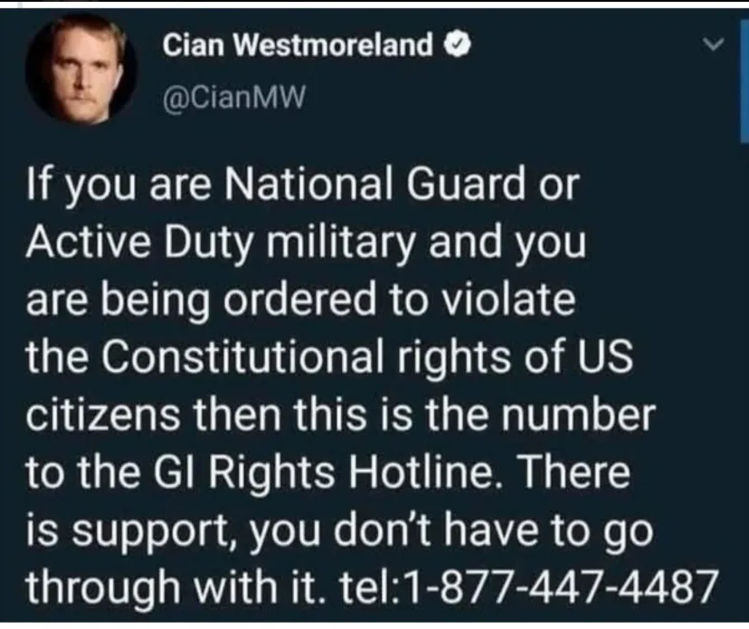 A screenshot of a tweet by Cian Westmoreland (@CianMW) with a dark background and white text. The tweet advises National…
