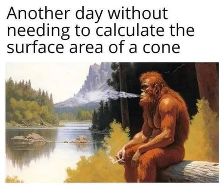 A painting of a caveman sitting by a lake, smoking a cigarette, with a mountainous landscape in the background. The text…