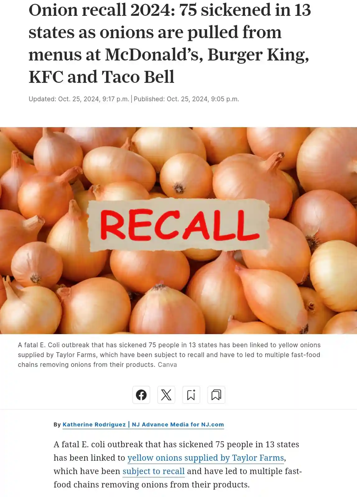 Onion Crisis 2024: 75 Affected Across 13 States as Fast Food Chains Pull Onions from Menus