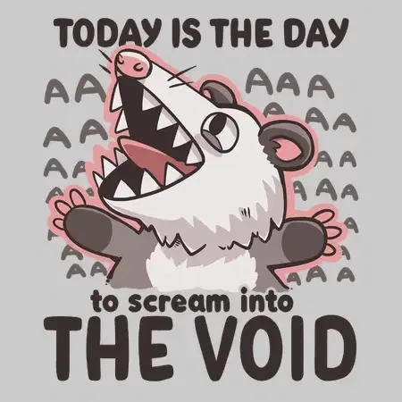 A cartoon illustration of a white, furry animal with a wide-open mouth showing sharp teeth, arms raised in a screaming pose…