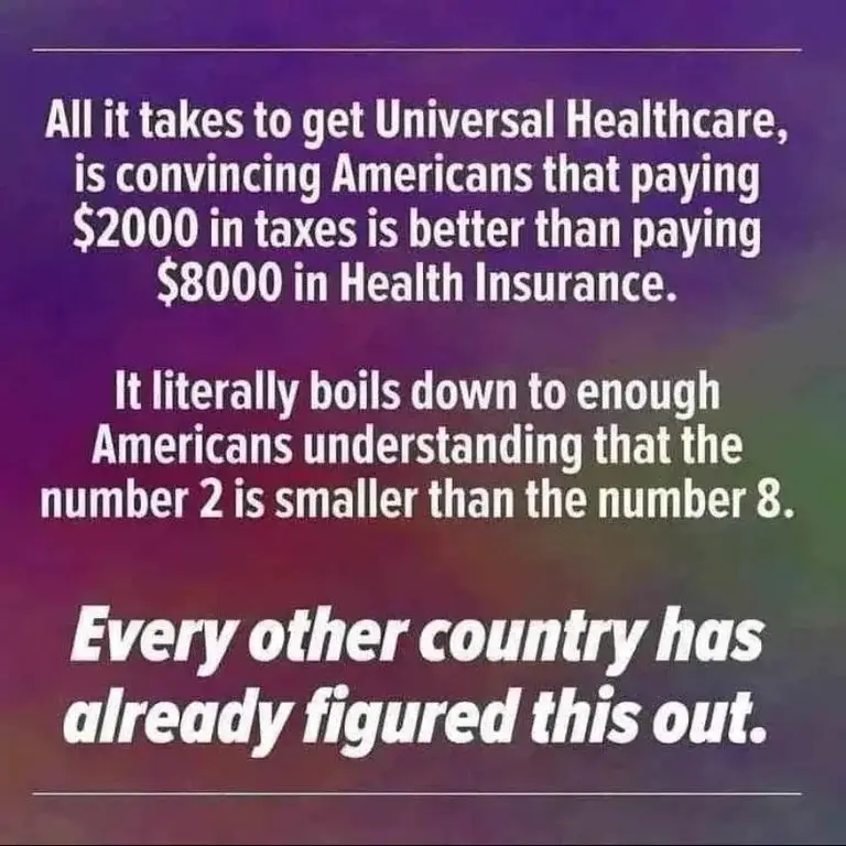 A purple gradient background displays white text in three paragraphs. The first paragraph states that getting universal…