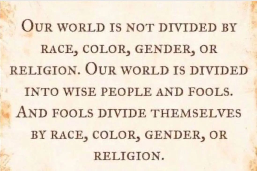 The image displays a vintage-style parchment with centered, serif text stating a philosophical claim about societal…